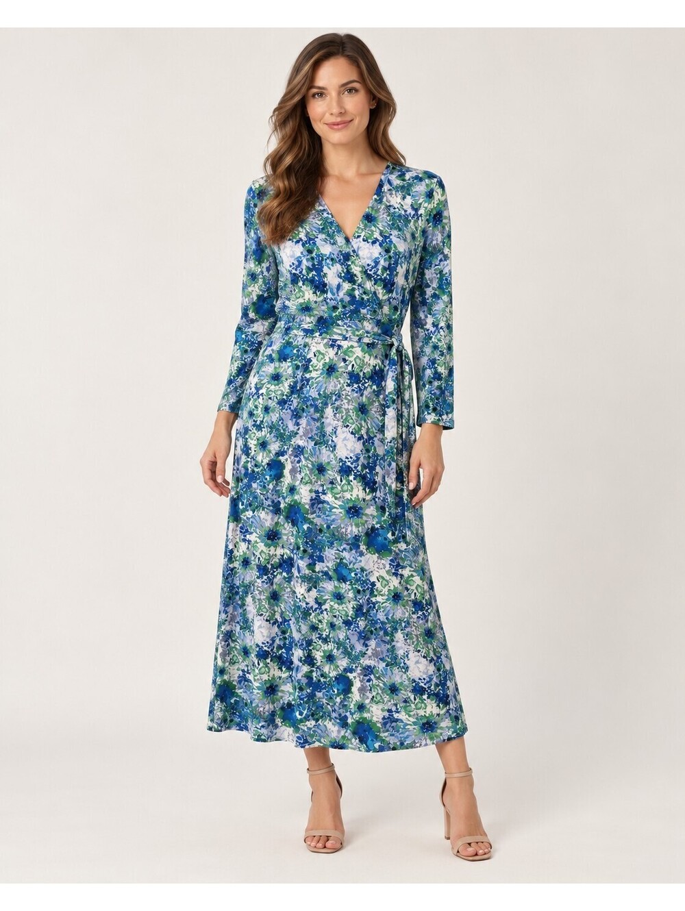 Nikki Poulos Disney Alice Through Looking Glass Floral Wrap Dress Lg Blue Green